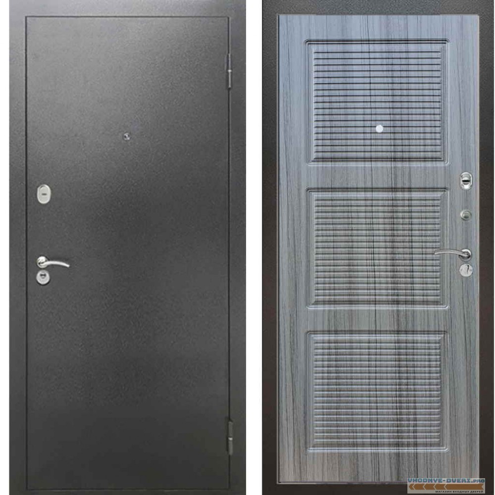 Входная металлическая дверь Рекс 2А Серебро антик ФЛ 1 Сандал серый