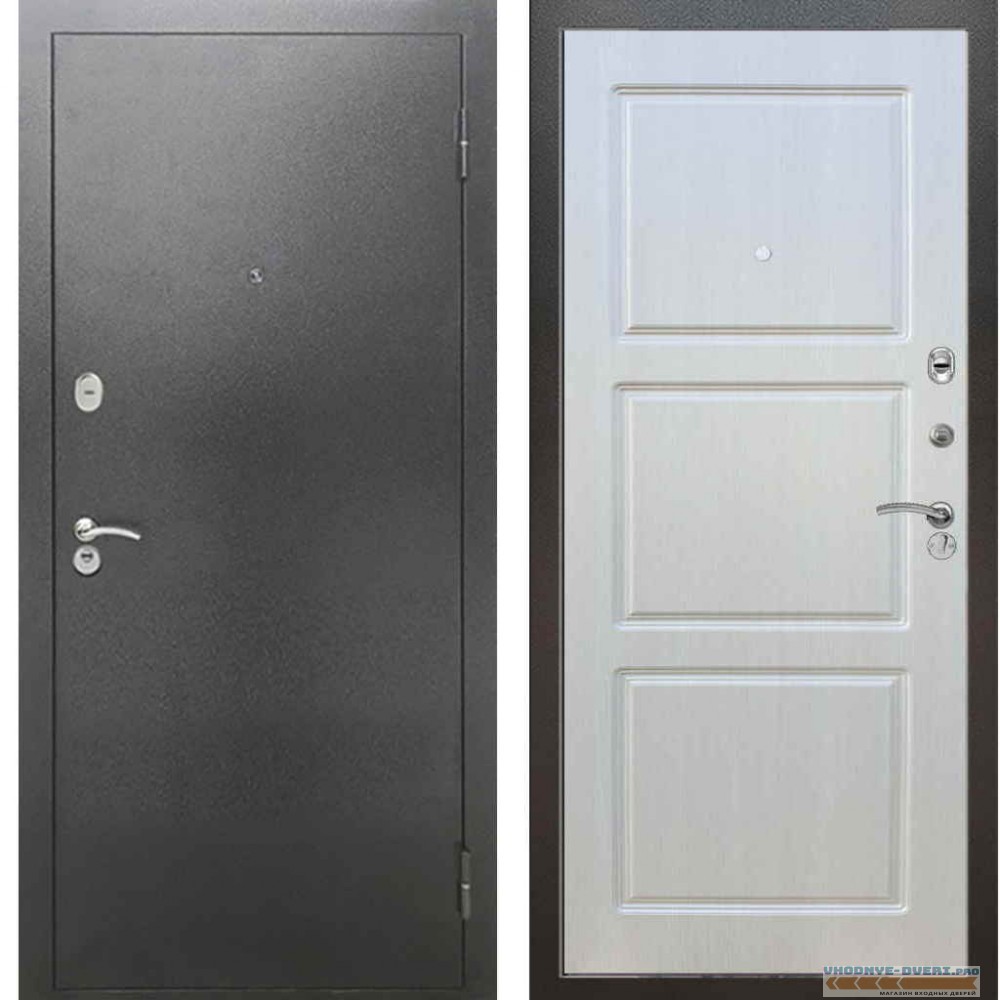 Входная металлическая дверь Рекс 2А Серебро антик ФЛ 3 Лиственница бежевая
