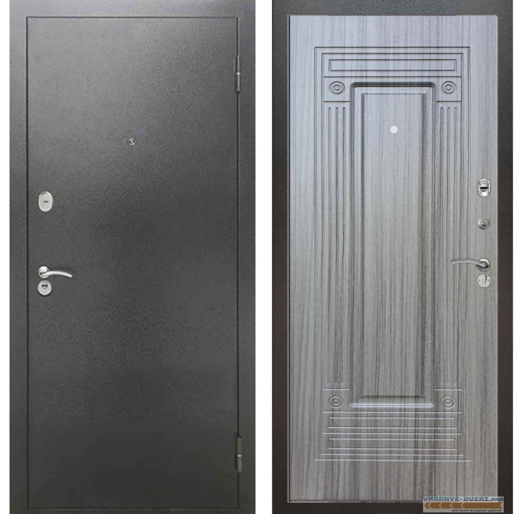 Входная металлическая дверь Рекс 2А Серебро антик ФЛ 4 Сандал серый
