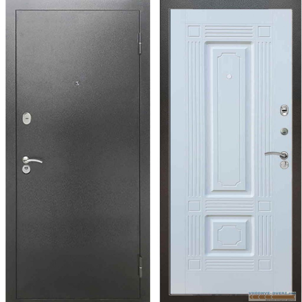 Входная металлическая дверь Рекс 2А Серебро антик ФЛ 2 Силк сноу