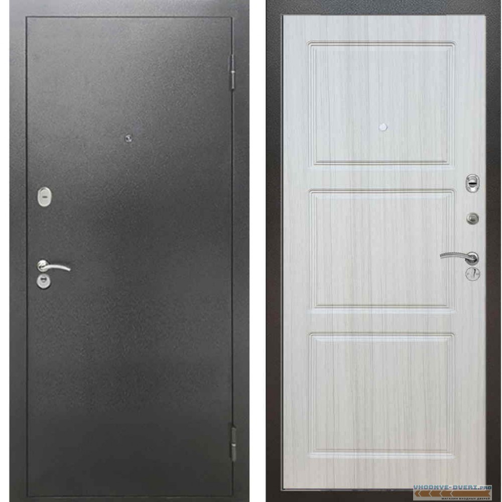 Входная металлическая дверь Рекс 2А Серебро антик ФЛ 3 Сандал белый