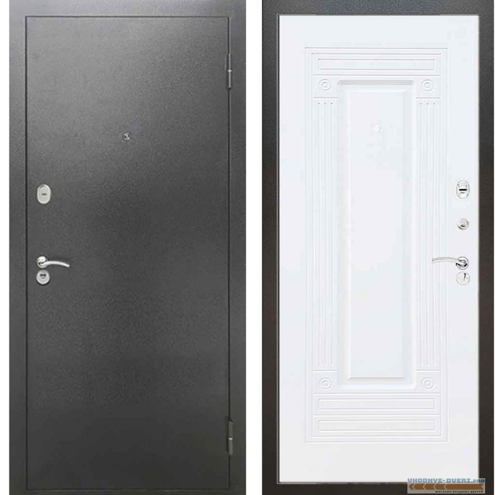 Входная металлическая дверь Рекс 2А Серебро антик ФЛ 4 Силк сноу