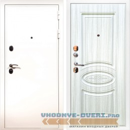 Дверь ReX (Рекс)  5 Белая шагрень ФЛ-181 Сандал светлый (наружная)