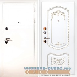 Дверь ReX (Рекс)  5 Белая шагрень ФЛ-316 Патина золото (наружная)