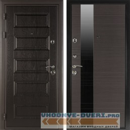 Shelter: Дверь стальная ЛИВЕРПУЛЬ 1 (Коллекция "Shelter Plus") K-2 Горький шоколад/Венге горизонт (стекло черное)