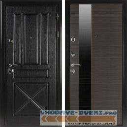 Shelter: Дверь стальная ЛИВЕРПУЛЬ 1 (Коллекция "Shelter Plus") V-1 Плантан черный/Венге горизонт (стекло черное)