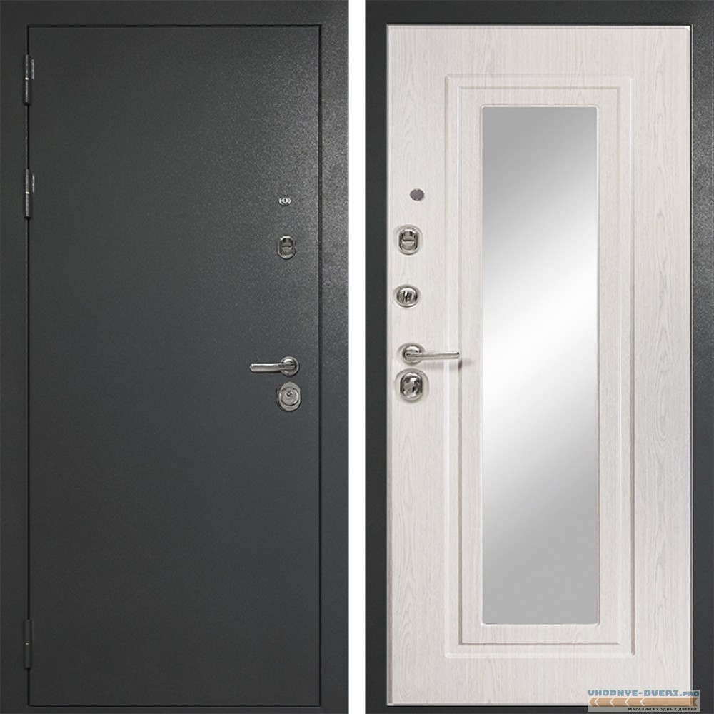 Стальная дверь в квартиру Сударь Diva MD 40 Титан Серый - М6 Зеркало Дуб филадельфия крем
