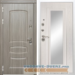 Стальная дверь в квартиру Сударь Diva MD 42 Сандал серый - М6 Зеркало Дуб филадельфия крем