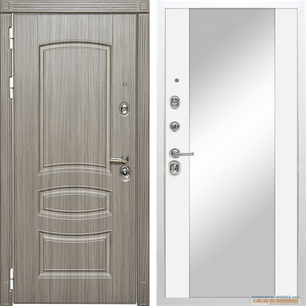 Входная дверь Сударь Diva MD 42 Сандал серый - M15 Белый софт с зеркалом