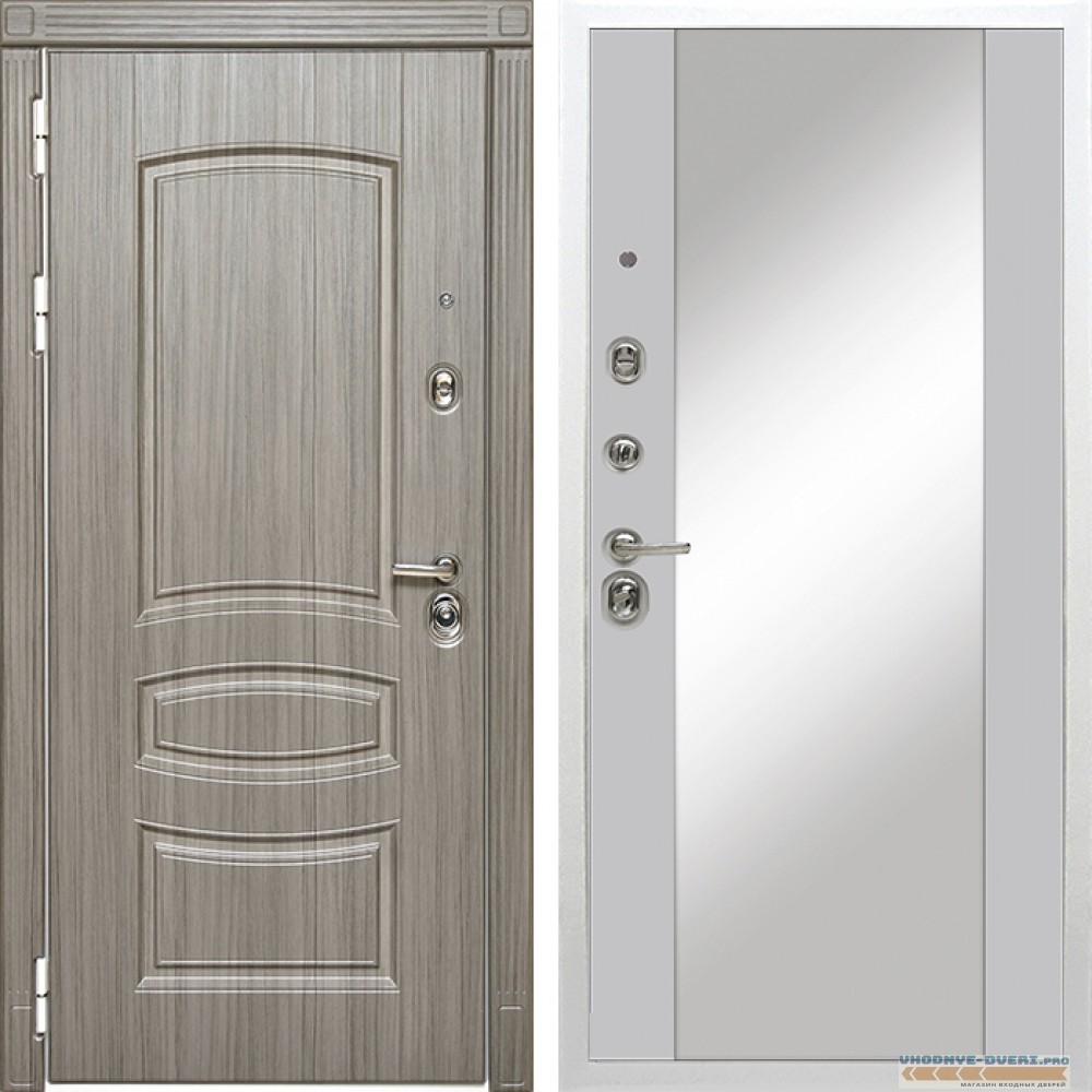 Входная дверь Сударь Diva MD 42 Сандал серый - M15 Силк маус с зеркалом