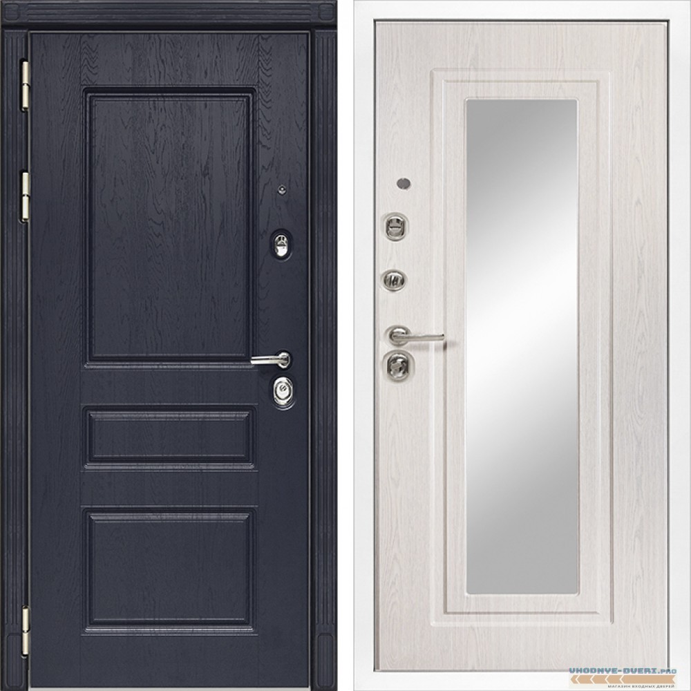 Стальная дверь в квартиру Сударь МД-45 Роял Вуд синий - М6 Зеркало Дуб филадельфия крем