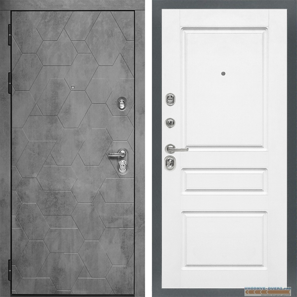 Стальная дверь в квартиру Сударь MД 51 Бетон тёмный - M13 Белый софт