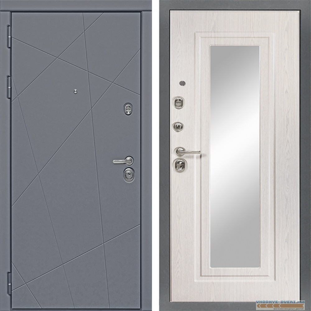 Стальная дверь в квартиру Сударь Diva-91 Серый Софт - М6 Зеркало Дуб филадельфия крем