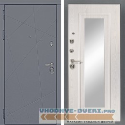 Стальная дверь в квартиру Сударь Diva-91 Серый Софт - М6 Зеркало Дуб филадельфия крем