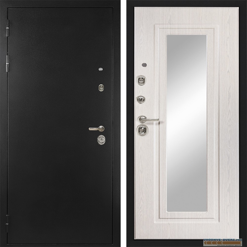 Стальная дверь в квартиру Сударь Diva MD 40 Черный титан - М6 Зеркало Дуб филадельфия крем