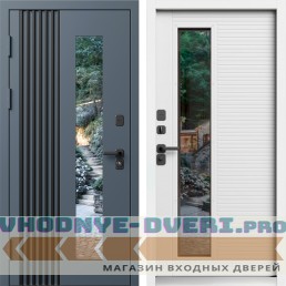 Дверь ТЕРМО ФОРТИС RAL 7024 со стеклопакетом, белый короб - Белая лиственница