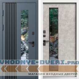 Дверь ТЕРМО ФОРТИС RAL 7024 со стеклопакетом, белый короб - Бетон светлый