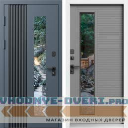 Дверь ТЕРМО ФОРТИС RAL 7024 со стеклопакетом, белый короб - Grey Soft