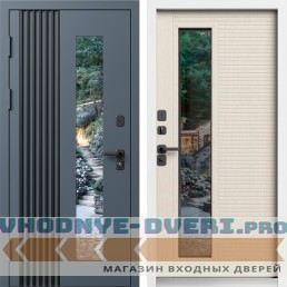 Дверь ТЕРМО ФОРТИС RAL 7024 со стеклопакетом, белый короб - Слоновая кость