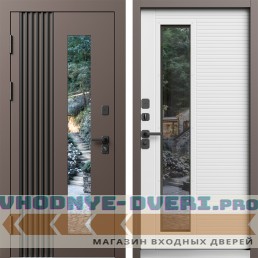 Входная дверь ТЕРМО ФОРТИС RAL 8019 со стеклопакетом - Белый софт