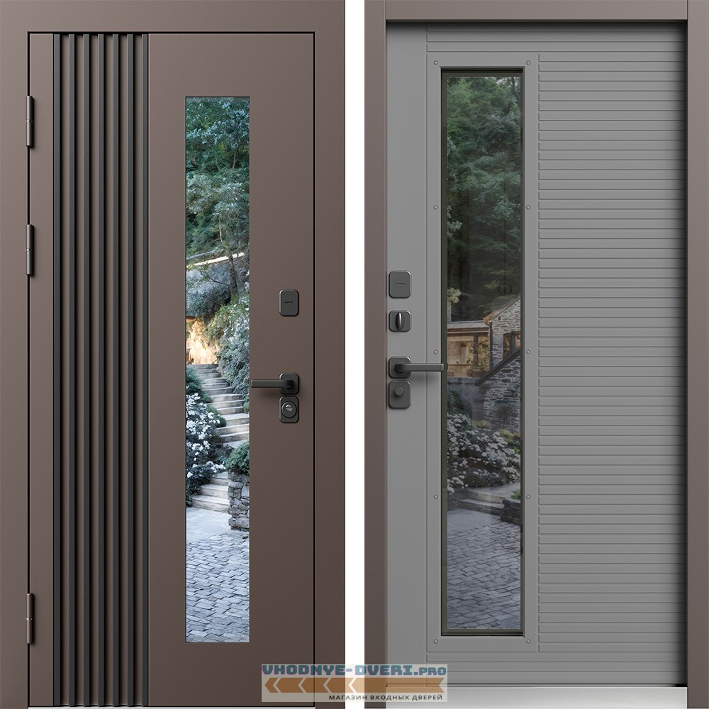 Входная дверь ТЕРМО ФОРТИС RAL 8019 со стеклопакетом - Grey Soft
