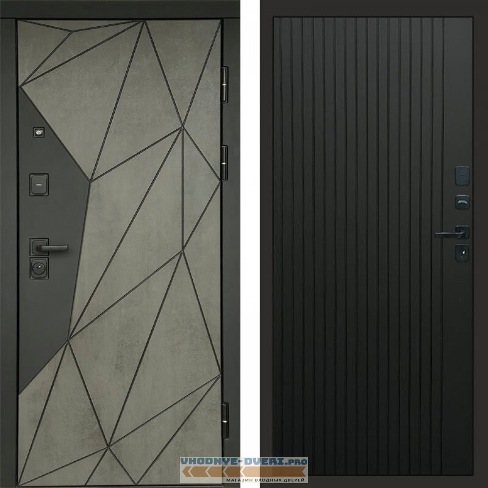 Входная дверь Геометрия Бетон Flat черный кварц