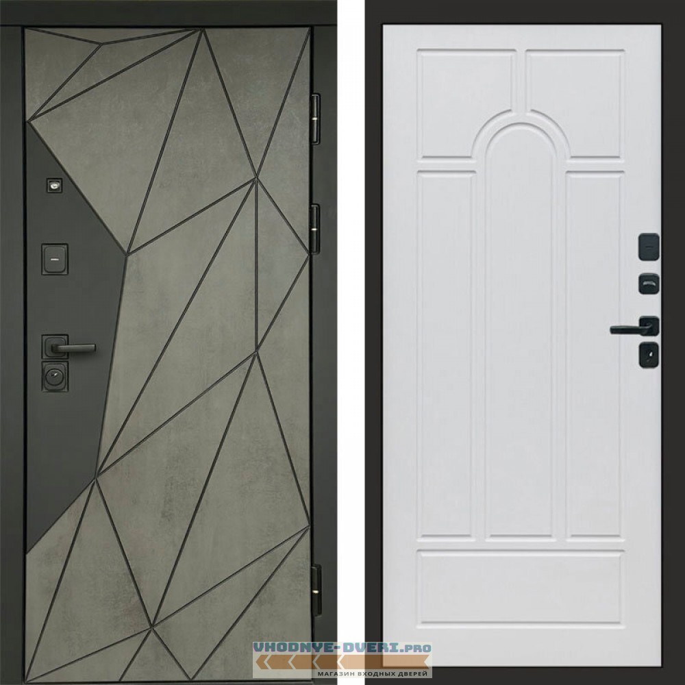 Входная дверь Геометрия Бетон Арка белое дерево