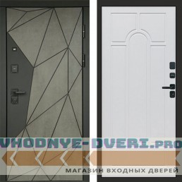 Входная дверь Геометрия Бетон Арка белое дерево