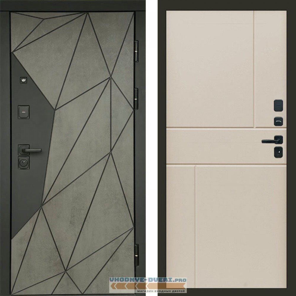 Входная дверь Геометрия Бетон Горизонт слоновая кость