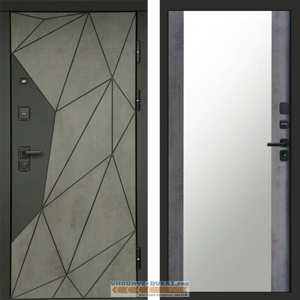 Входная дверь Геометрия Бетон Зеркало бетон темный