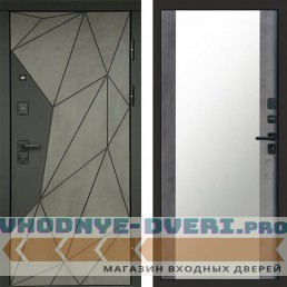 Входная дверь Геометрия Бетон Зеркало бетон темный