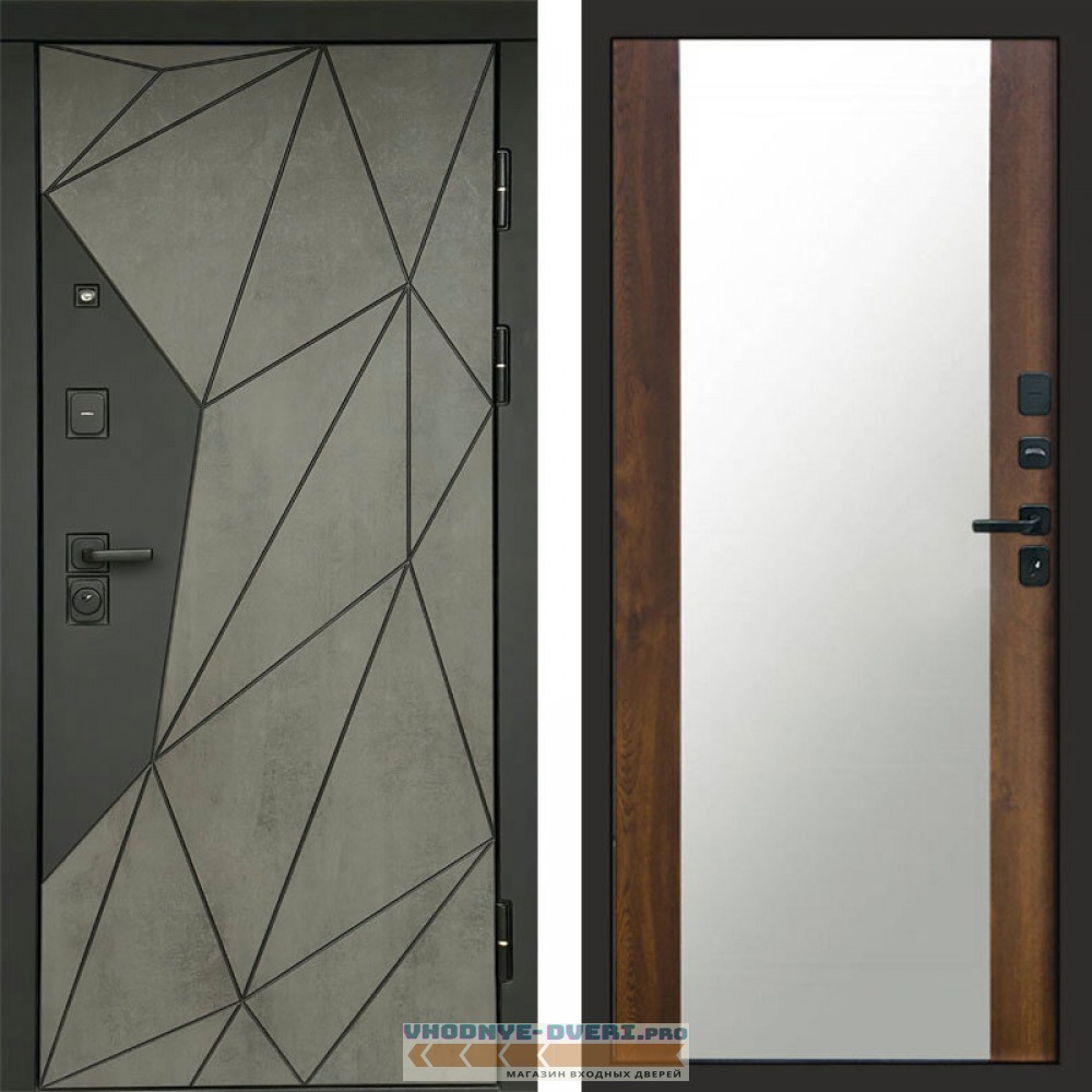 Входная дверь Геометрия Бетон Зеркало дуб