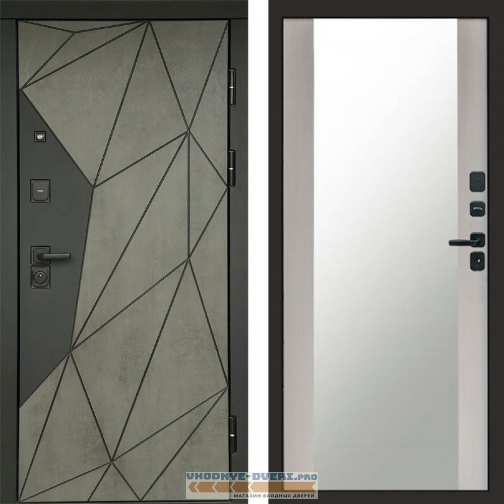 Входная дверь Геометрия Бетон Зеркало лиственница