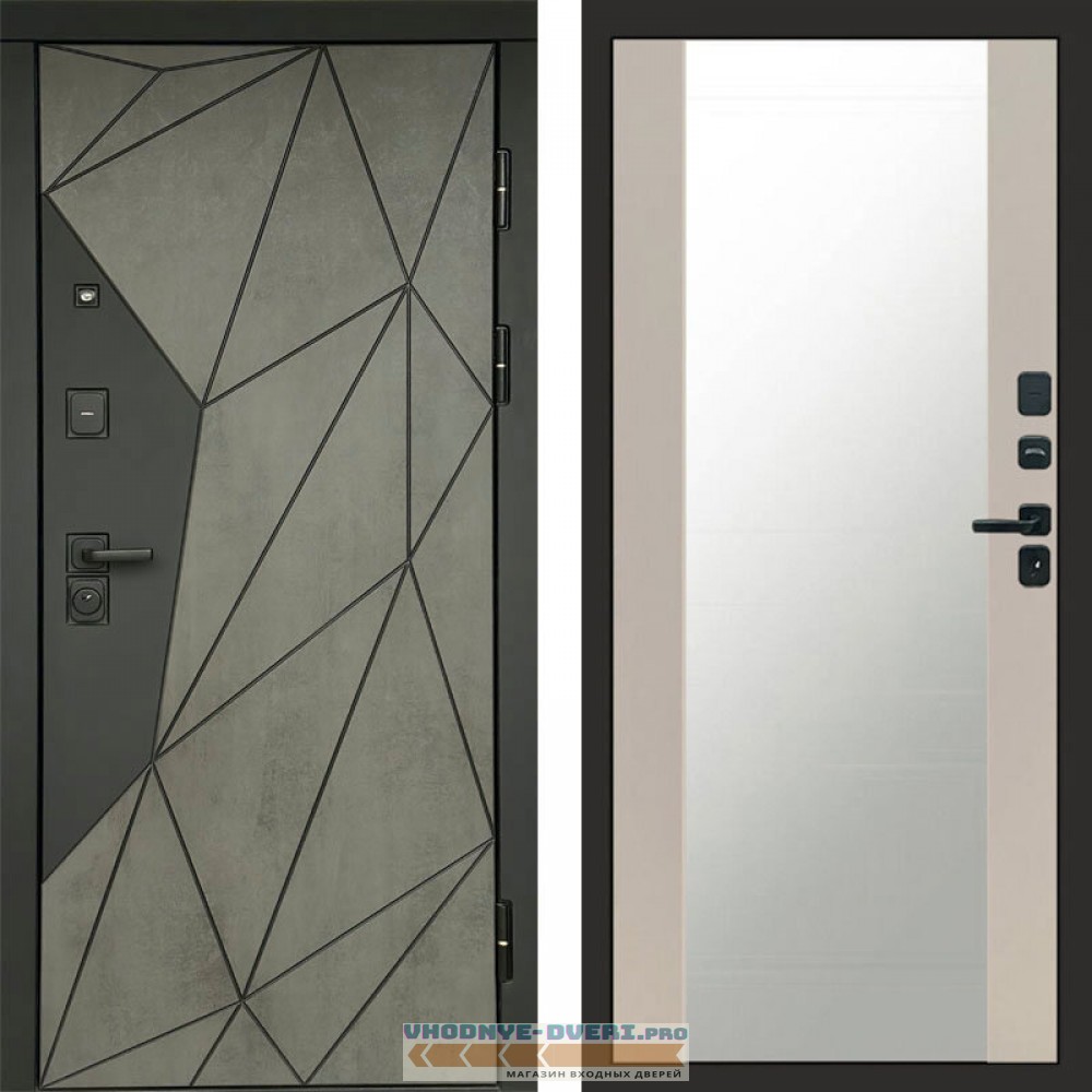 Входная дверь Геометрия Бетон Зеркало слоновая кость