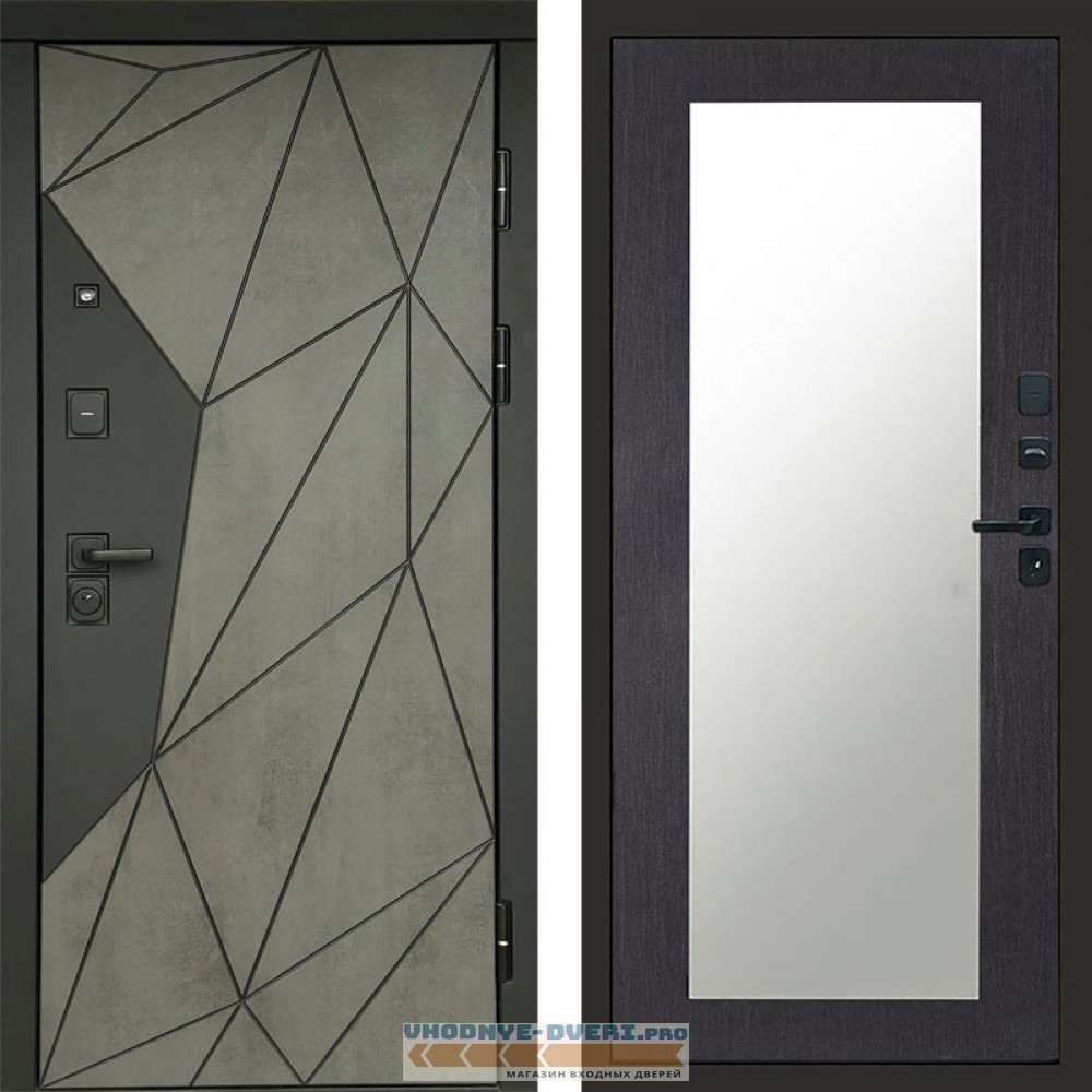 Входная дверь Геометрия Бетон Зеркало триумф венге