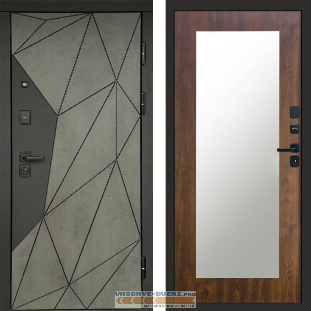 Входная дверь Геометрия Бетон Зеркало триумф дуб