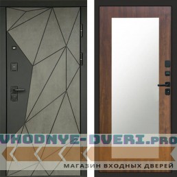 Входная дверь Геометрия Бетон Зеркало триумф дуб