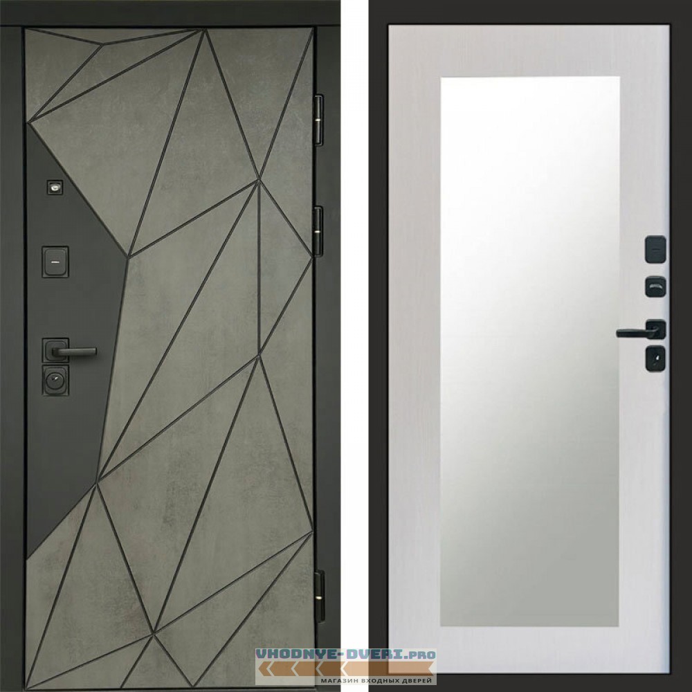 Входная дверь Геометрия Бетон Зеркало триумф лиственница