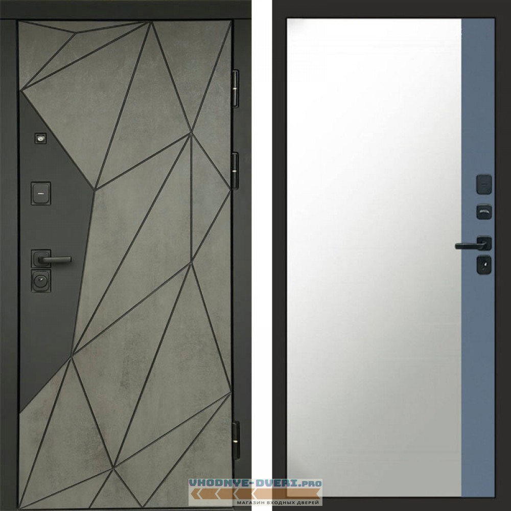 Входная дверь Геометрия Бетон Зеркало фацет grey софт