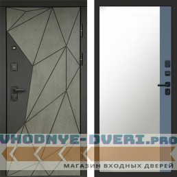 Входная дверь Геометрия Бетон Зеркало фацет grey софт