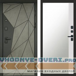 Входная дверь Геометрия Бетон Зеркало фацет белый софт