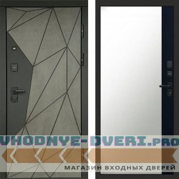 Входная дверь Геометрия Бетон Зеркало фацет черный кварц