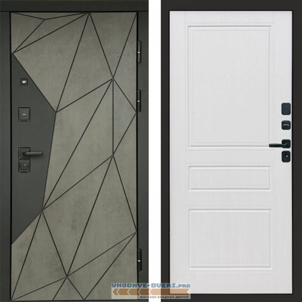 Входная дверь Геометрия Бетон Классика белое дерево