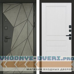 Входная дверь Геометрия Бетон Классика белое дерево