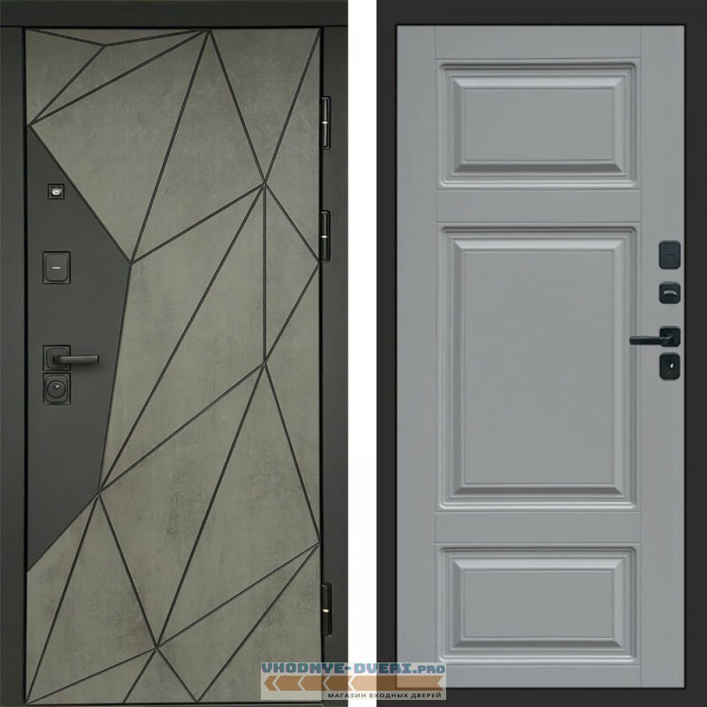 Входная дверь Геометрия Бетон Лион grey софт