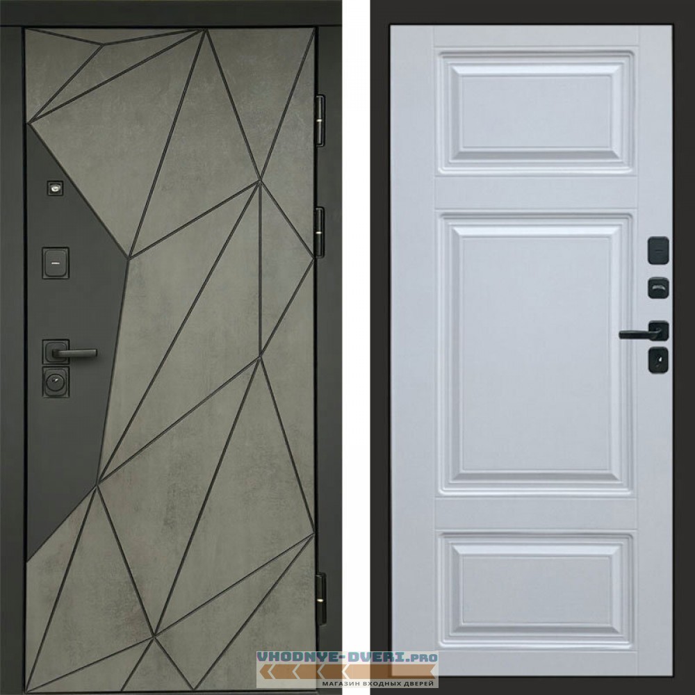 Входная дверь Геометрия Бетон Лион белый софт
