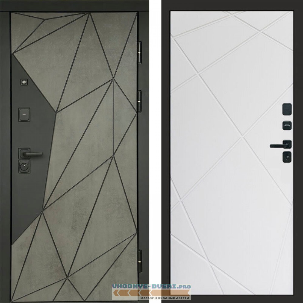 Входная дверь Геометрия Бетон Лучи белый
