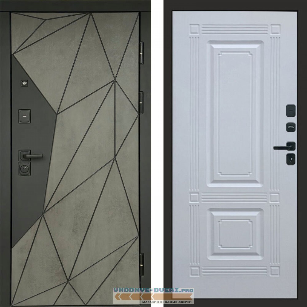 Входная дверь Геометрия Бетон Мадрид белый софт