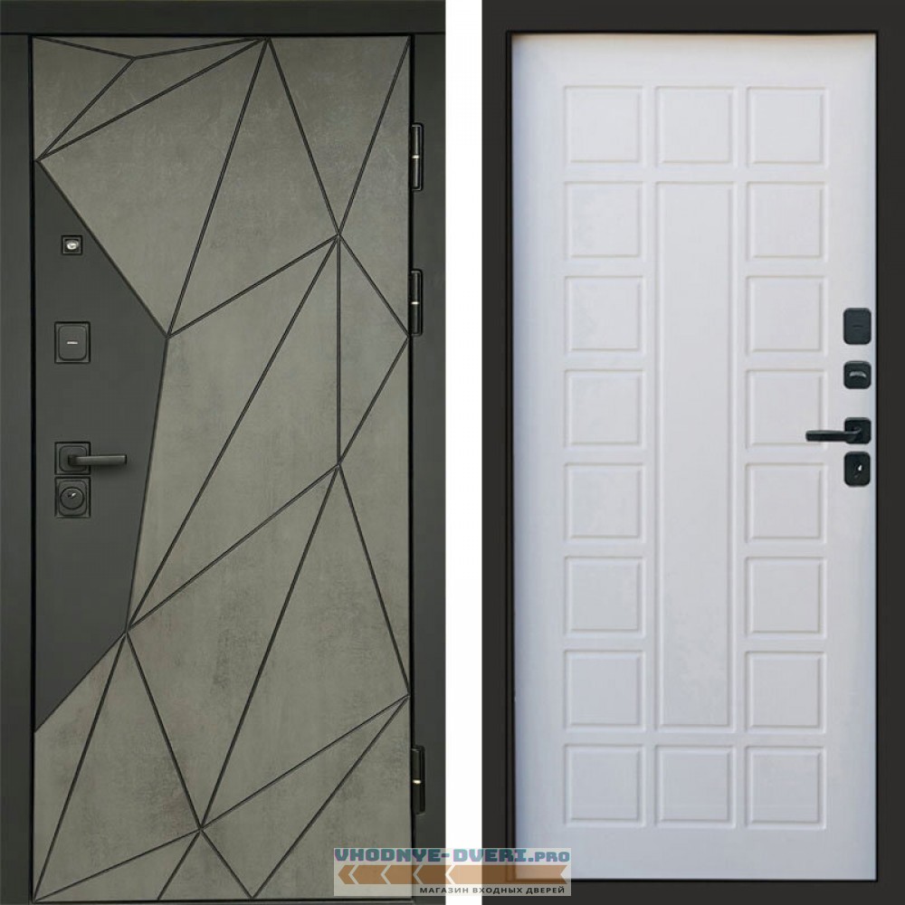 Входная дверь Геометрия Бетон Престиж белое дерево