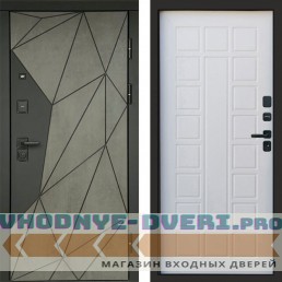 Входная дверь Геометрия Бетон Престиж белое дерево